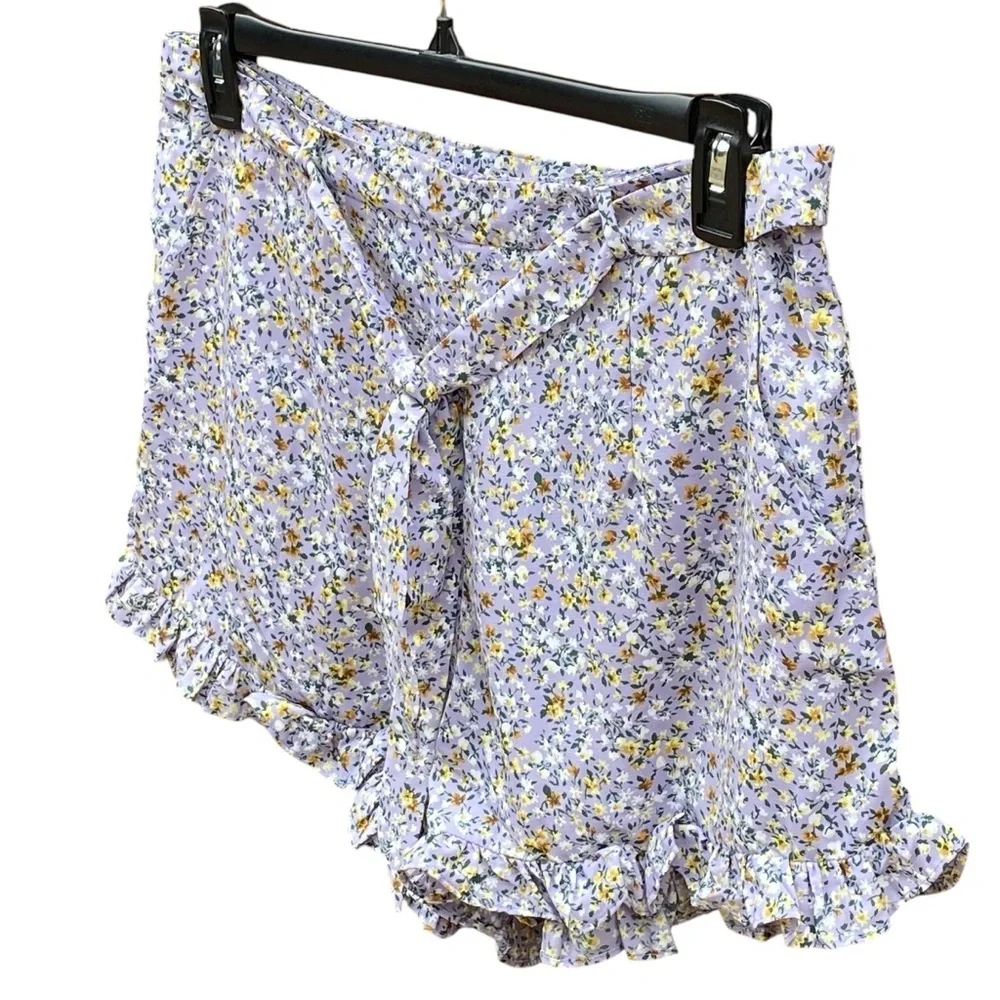 Lulus Sweetie Season Purple Floral Print Ruffled Hem Shorts Womens Size XL NWT